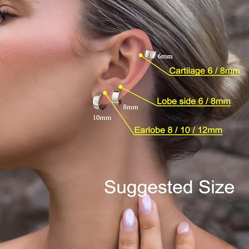 Small Huggie Earrings for Women 14K Gold Plated Chunky Hoops 925 Sterling Silver Post Mini Cartilage Wide Thick Hoop Earrings4