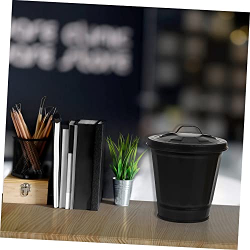 Papelera de escritorio Garneck mini con tapa negra y plateada miniatura 4
