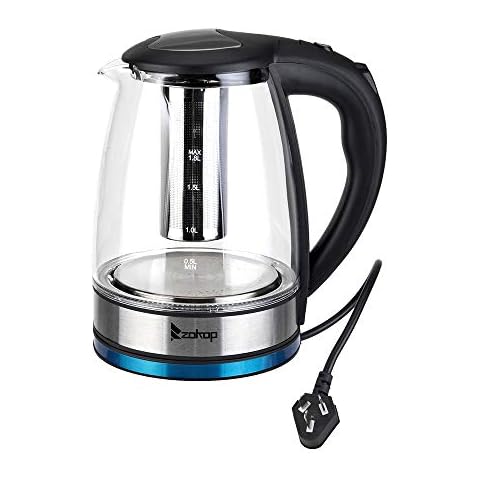 Electric Kettle with Glas,Electric Glass Kettle and Tea Maker with Temperature Controls 110V 1500W 1.8L Glass Electric Kettle with Filter, Stainless Steel Lid & Bottom Cover