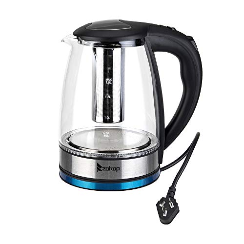 Electric Kettle with Glas,Electric Glass Kettle and Tea Maker with Temperature Controls 110V 1500W 1.8L Glass Electric Kettle with Filter, Stainless Steel Lid & Bottom