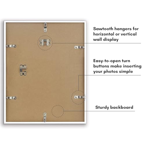 Image of Americanflat 11x14 Picture Frame with Shatter-Resistant Glass - Streamline Collection - Thin Border Picture Frame for Wall Display - Hanging Hardware Included - White
