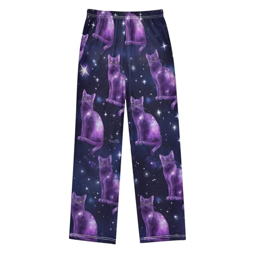 Cat Galaxy Star Boys Long Pants Soft Trousers Elastic Waist Kids Lounge Bottoms with Pockets S-XL2