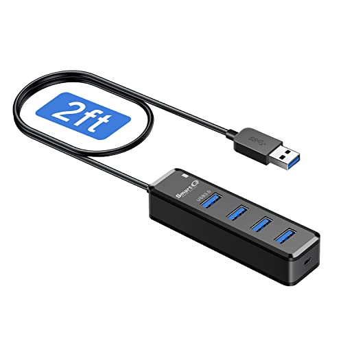 SmartQ Hub USB con 1 USB 3.0 + 3 USB 2.0 en total 4 puertos para MacBook, Mac Pro, Mac Mini, iMac, Surface Pro, XPS, PC, unidad flash, disco duro móvil y más (2 pies)