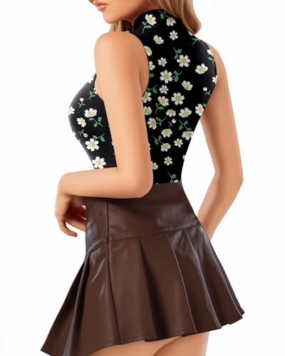 Image of MANGOPOP Women's Mock Turtle Neck Long Sleeve Tops Bodysuit Jumpsuit