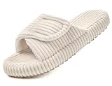 Coswind Hausschuhe Damen Pantoletten mit Memory Foam Verstellbarer Klettverschluss Pantoffeln Rutschfeste Bequeme Cord Offene Zehen Slippers Indoor Outdoor Beige 41 42