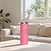 YOUKE OLA 16 Pack Stainless Steel Skinny Tumblers Bulk Straight Double Wall Powder Coated Insulated Tumbler with Lid and Straw for Laser Engrave, DIY Gift, 20oz Light Pink