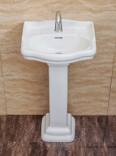 Fine Fixtures Roosevelt Bathroom Pedestal Sink – 18-Inch Small Pedestal Sink, Durable Vitreous China Ceramic with Single Hole Bathroom Sink Faucet – Ideal for Modern Bathrooms