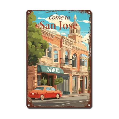 Lygond Metal Sign Tin Sign Vintage Wall Art Come To San Jose Travel Tin Sign Gift For Garage 8×12 Inches