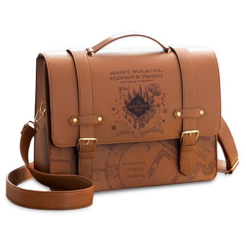 ConQuest Journals Harry Potter Marauders Map Satchel Vegan Leather Messenger Tote Bag 50 Crossbody Strap & Top Handles Snap Buckle Closure 2 Inside Pockets 11 x 15 Officially Licensed