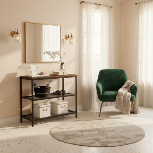 FrunitureR Moderner Flur-Schuhregal mit 3 Ebenen, 50x28.5x48cm, Vintage-Holzoptik & Metallrahmen, platzsparend für Eingangsbereich