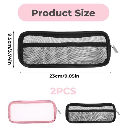 Image of 2pcs Mesh Pencil Case, Grid Pencil Pouch with Zipper Portable Pen Bag Multi-Purpose Stationery Bag Makeup Brush Bag Transparent Organizer Box for Office