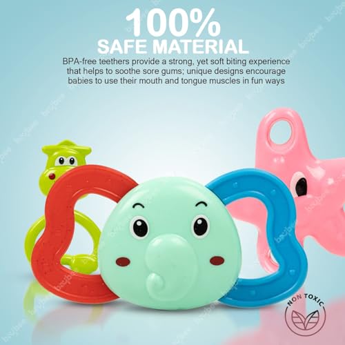 Image of Baybee 5 Pcs Baby Rattle Teether Toy Set for Newborns | Soft BPA Free Food Grade Silicone Teething Toys | Colorful Infant Rattles & Chew Toys for Babies 3+ Months | Safe Baby Essentials Gift Pack