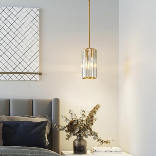 Image of Gold Pendant Lighting Modern Pendant Light Mini Crystal Chandeliers Adjustable Pendant Light Fixture for Kitchen Island Dinning Room Corridor Bedroom (Gold 1-Light)