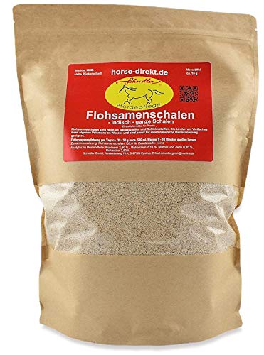 Horse-Direkt 2 kg (2 x 1kg) Flohsamenschalen für Pferde, Hunde und Katzen aus Indien – Einzelfuttermittel mit viel Ballaststoffen und Schleimstoffen – (1000 g) inkl. Messlöffel