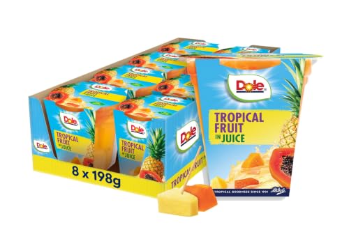 Dole Tropical Fruit in Juice Fruit Pots 8 x 198g Assorted Fruits Healthy Snack No Added Sugar Fruit Cocktail Bowls Perfect for Breakfast & Dessert or Adding to Recipes