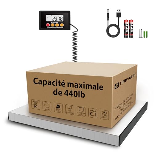 UNIWEIGH Balance Colis Postale Numérique 440lb x 10g,Plateaux en acier Inoxydable,Pese Colis avec affichage Hold/Tare/LCD,Balance d'affranchissement pour...