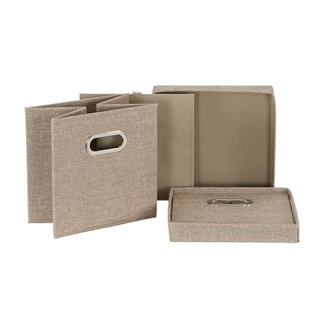 Household Essentials 802-1 Caf¨¦ Cube Bin Storage Set with Lids and Handles | 2 Pack, Brown Linen