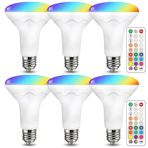 ILC BR30 LED Flood Light Bulbs, Color Changing Light Bulbs, 5 Color Temperature Tunable Indoor, with Remote Control (6 Pack)