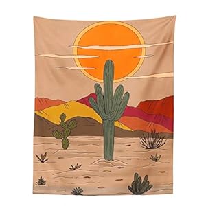 YQMJLF Wandtapijt, hangende kunst, wanddecoratie, wandtapijten, zonsondergang, cactus, wandtapijt, natuur, schilderijen…