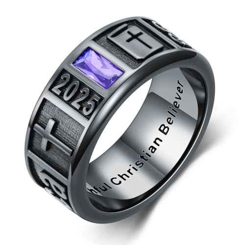 Dorunmo Customizable Band Class Ring for Men 925 Sterling Silver College Rings Mens High School Rings for Men Graduation Rings with Birthstone Graduation Jewelry Gift, 1/2/3 Pattern