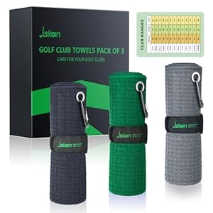Pro Golf Towel Microfiber Golf Towel for Golf Bags (16″ X 16″) with Hook, Loop Fastener and Gift Box, Essentials Golf Accessories for Men, Golf Gifts for Men/Women (Black+Grey+Green)