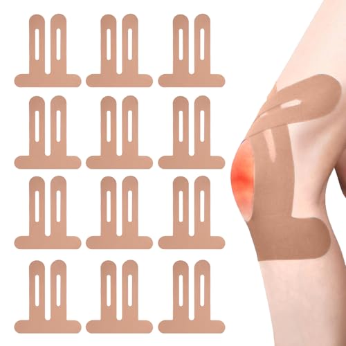 ARTGUTS 12pcs Bandes de Kinésiologie Prédécoupées pour Genoux Imperméables,Tape de Kinesiologie élastiques et Imperméablesélastiques pour douleurs au genou,Pour Le Fitness, Le Cyclisme (Beige)
