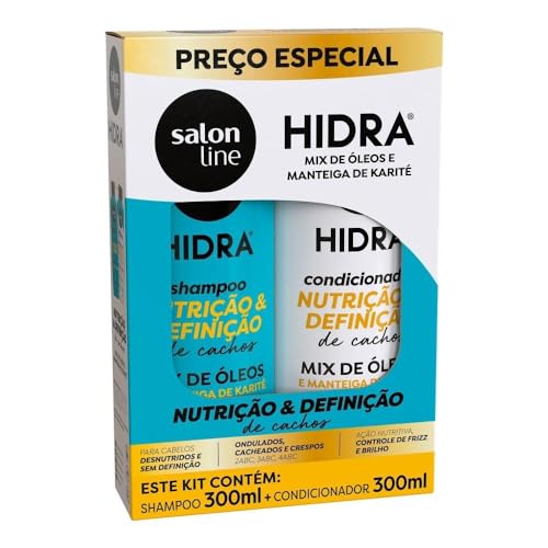 Salon Line, Kit Shampoo e Condicionador, Hidra, Nutrição & Definição de Cachos, Vegano - Para Cabelos Ondulados, Cacheados e Crespos, 300ml