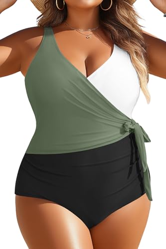 Image of Yonique Plus Size One Piece Swimsuits for Women Tummy Control Bathing Suits Full Coverage Swimwear