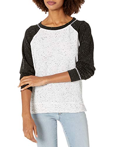 cupcakes and cashmere Women's Lizzy Speckled French Terry Baseball Raglan, Ivory, Medium