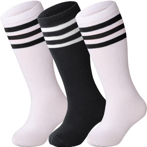 DRESHOW BQUBO Kids Toddler Soccer Socks Striped Knee High Uniform Athletic Football Baseball Socks for Boys Girls 1-10 Years