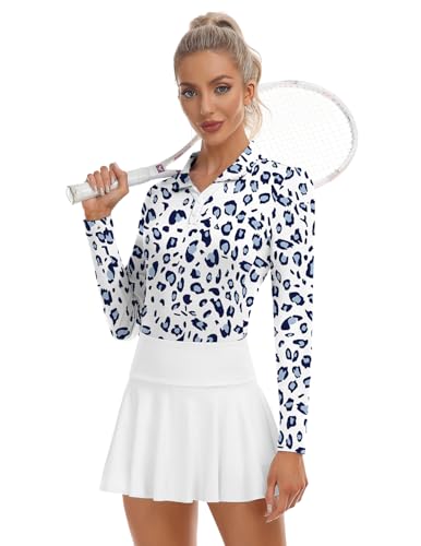 Image of Soneven Womens Golf Shirts Moisture Wicking V Neck Long Sleeve Polo Shirts Collared Tops
