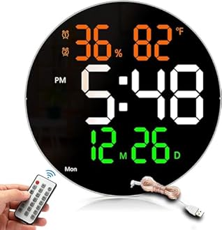 AERYS 10" Digital Alarm Wall Clock Table Clock with Remote, Auto Dimmer, Temperature, Humidity Display, Dual Alarms, for Living Room, Gym, Garage, Gift,Home Decor(Big Round Wall Clock,Color May Vary)