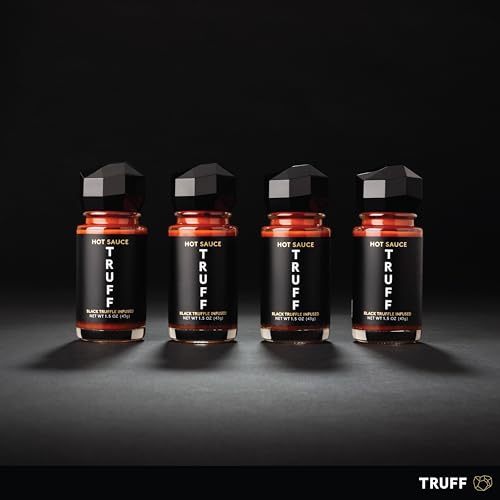 Image of TRUFF Hot Sauce 4-Pack Mini Set, Portable Travel Bottles of Gourmet Hot Sauce, Black Truffle and Chili Peppers, Gift Idea for the Hot Sauce Fans, An Ultra Unique Flavor Experience (1.5 oz, 4 count)