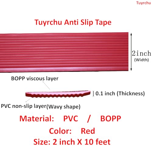 Image of Anti Slip Tape 2 Inch Wide, Waterproof Grip Adhesive Heavy Duty High Traction Friction for Indoor /Outdoor Steps (10 Ft /Red).