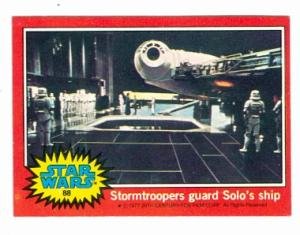 Star Wars card #88 1977 Topps Stormtroopers guard Solos ship Millennium Falcon
