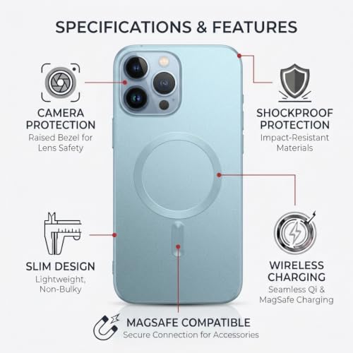Image of amazon basics Premium Mag-Safe Case for iPhone 13 Pro Max | Shockproof & Anti-Scratch Cover | Soft Silicone with Wireless Charging | Camera Lens Guard - Light Blue