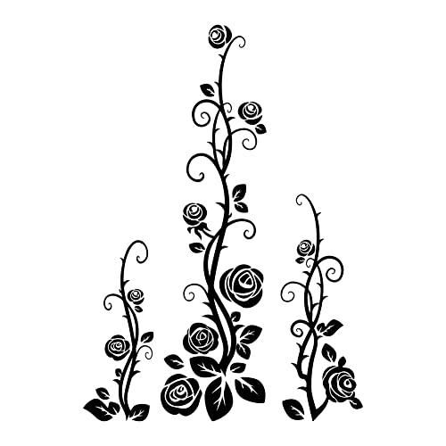 SUPERDANT Roses Flower Vines Wall Decals Removable DIY Black Flower Vine Wall Decals Rose and Leaves edroom Living Room Sofa TV Background Home Decor Wall Sticker Vinyl Transfer