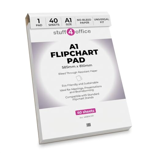 Stuff 4 Office | Flipchart Paper Pad | A1 Paper Plain | 40 sheets | White Presentation Flip Chart Paper for Meetings Classrooms Brainstorming Training & Office Use