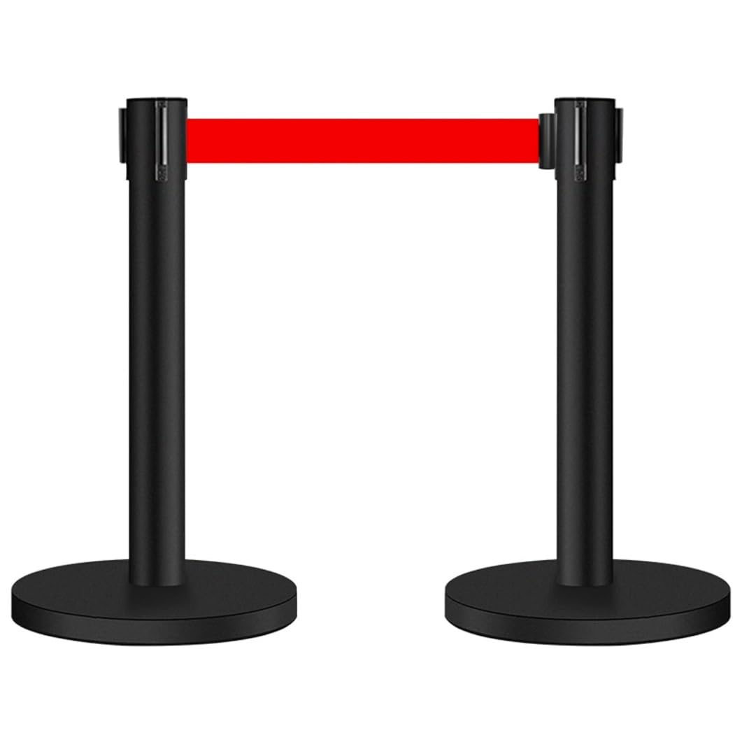 Aioneer Crowd Control Stanchions Set, Commercial Stanchion Post With Retractable Belts And Sand Injection Base For Airports, Theaters, Banks-3m/9.8ft Black-2 Pack