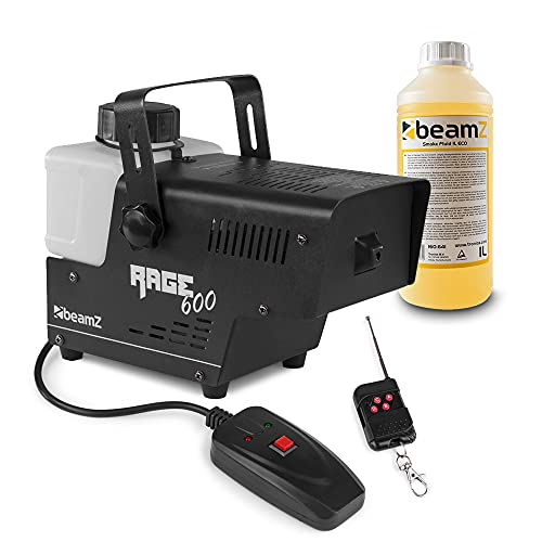 beamz RAGE600 Smoke Machine Kit with Wireless Remote Control & 1L Fluid 600W Fog Maker DJ Disco Mist Effect Thermostatic Heater & Fast Warm-Up for Halloween Parties Events & Stage Shows