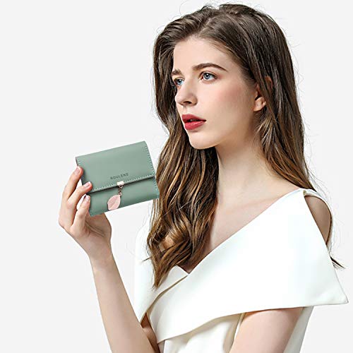 Miniatura 6 de Roulens Cartera De Mujer Con Rfid Monedero Corto Adorno Hoja Colgante Cartera Minimalista Con Bolsillo De Cremallera Para Monedas