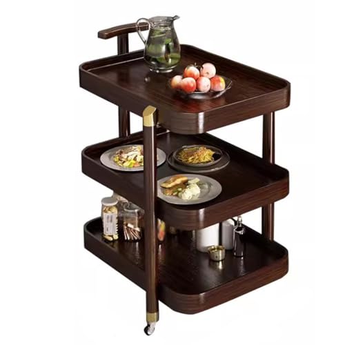 Mesa auxiliar de madera con ruedas y 3 niveles para salón de belleza o casa