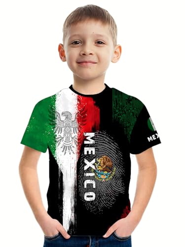 Mexico Shirt for Kids Mexican Flag Shirt Boys Round Neck Short Sleeve 3D Mexico T-Shirt Top