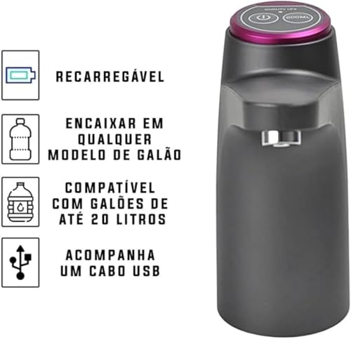 Torneira, Dispenser, Bomba Elétrica Para Galão de 5, 10 ou 20 Litros, USB, Recarregável, com Bateria