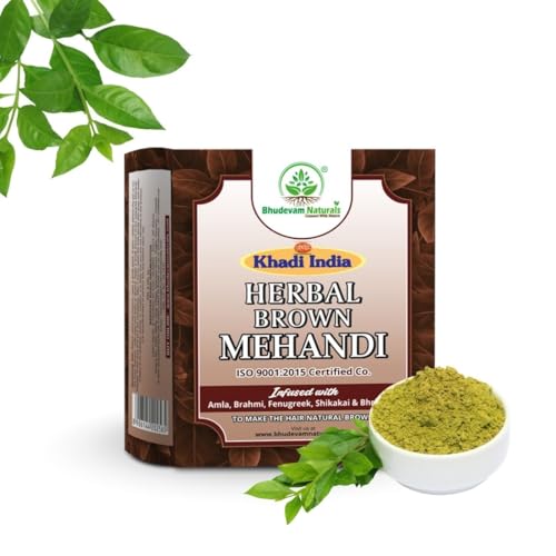 Image of Khadi Organic and Natural Brown Mehandi for Hair By Bhudeval Naturals - Long-Lasting Color & Conditioning Treatment, Suitable for All Hair Types- Pack of 5
