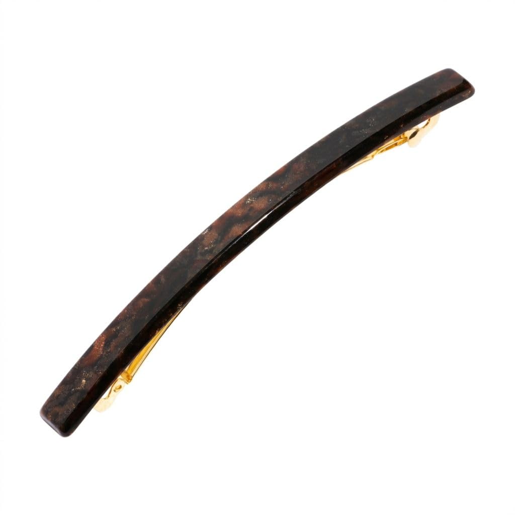 France Luxe Brown Hair Barrette for Women with Thin Hair, Elegant Long & Skinny French Barrette, Strong Hold, Lightweight, Damage-Free Design, Metallic Brown Mojave