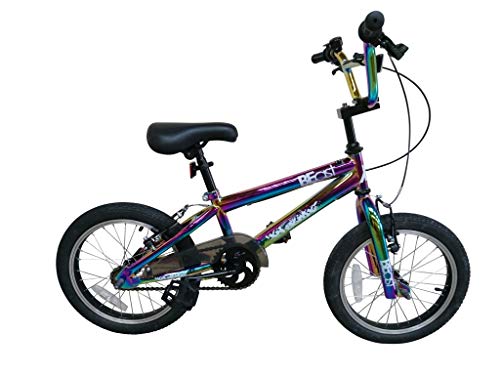 XN Beast Neo-Chrome 16 Kids Freestyle BMX Bike, Single Speed - Jet Fuel Oil Slick Finish