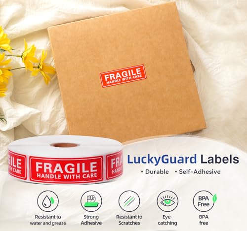 Image of 1 x 3 Inch Handle with Care 1000 Permanent Adhesive Fragile Stickers for Shipping Moving Glass Labels (1 Roll, 1000 Labels)