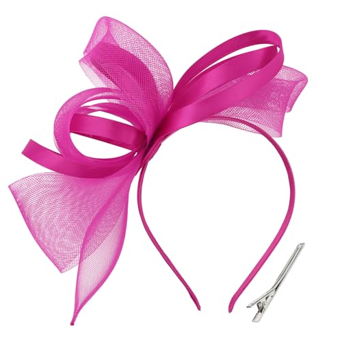 Uintoon Hot Pink Fascinators Hats for Women Fascinator Headband Womens Tea Party Hat Derby Hats for Cocktail Wedding Fancy Dress Party 1920s Accessories for Women