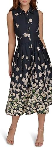 Tommy Hilfiger Womens Sleeveless Collared Front Button A-line Midi Dress